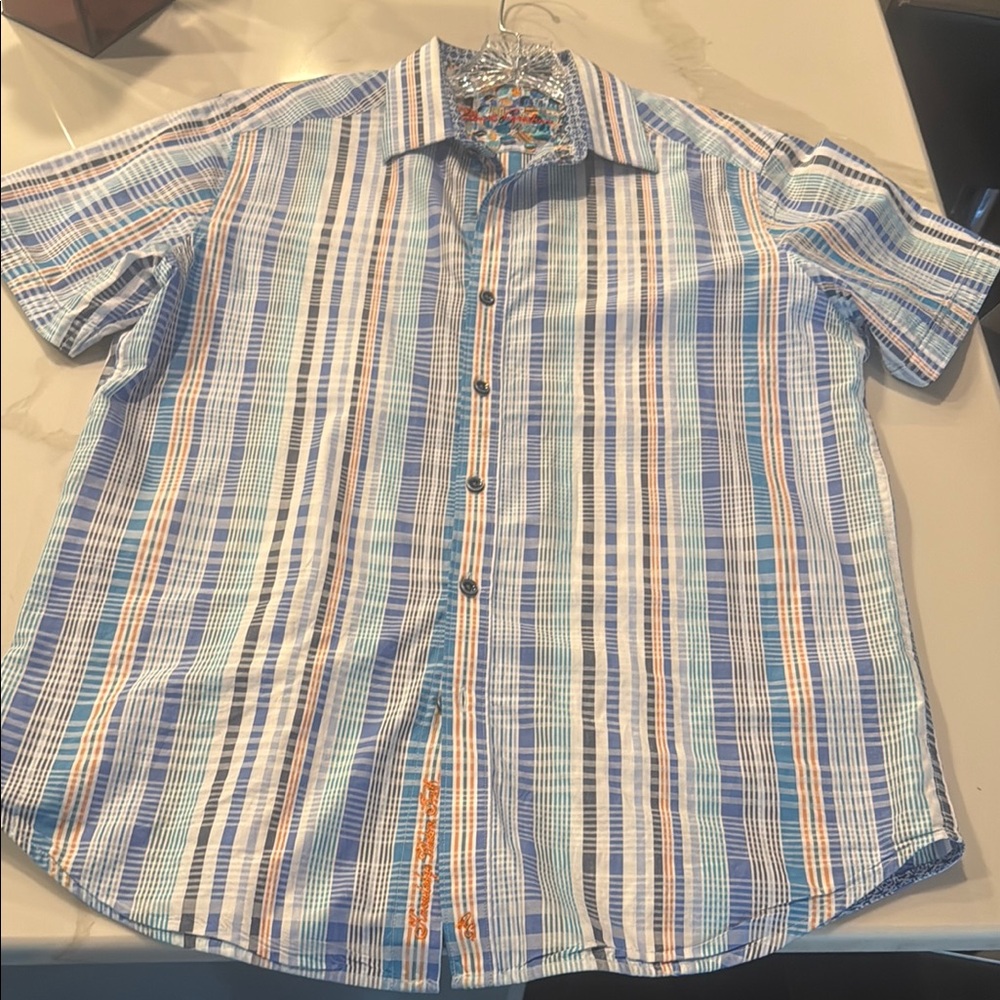 Robert Graham Blue and Orange Casual Button Down Shirt M